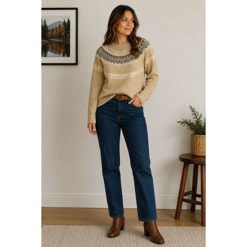 Weatherproof Vintage Fair Isle Sweater Women’s Small Beige Nordic NWT Cozy
